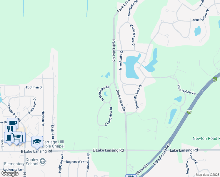 map of restaurants, bars, coffee shops, grocery stores, and more near 6242 West Golfridge Drive in East Lansing
