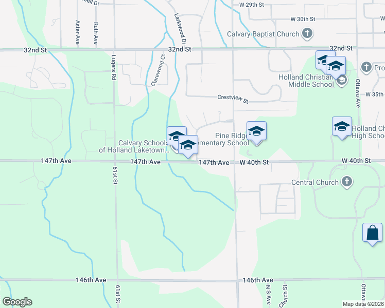 map of restaurants, bars, coffee shops, grocery stores, and more near 4710 Heritage Meadow Drive in Holland