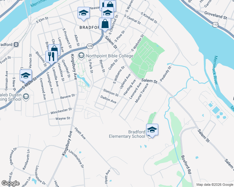 map of restaurants, bars, coffee shops, grocery stores, and more near 61 Upland Avenue in Haverhill