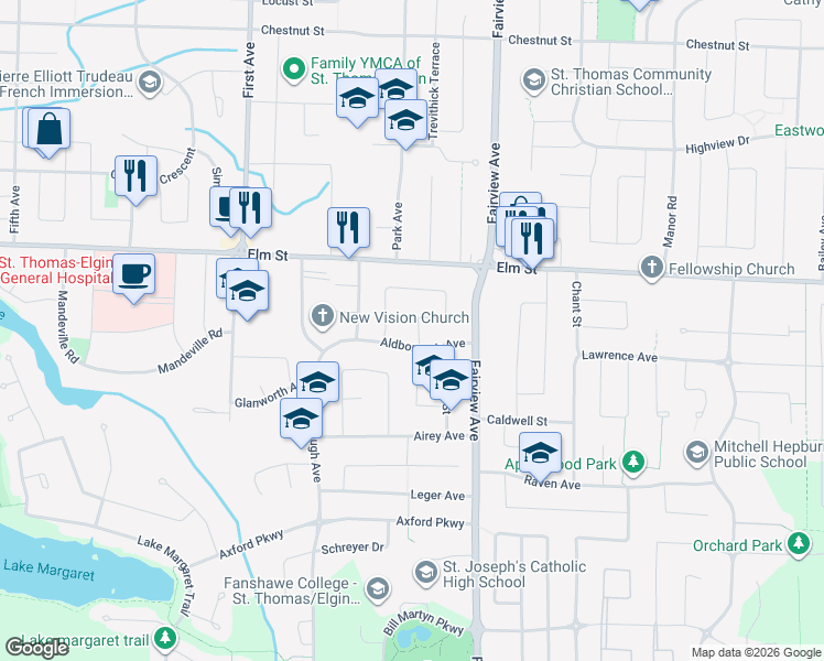 map of restaurants, bars, coffee shops, grocery stores, and more near 79 Sparta Street in St. Thomas