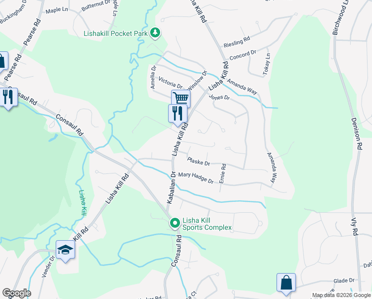 map of restaurants, bars, coffee shops, grocery stores, and more near 4 Plaske Drive in Schenectady