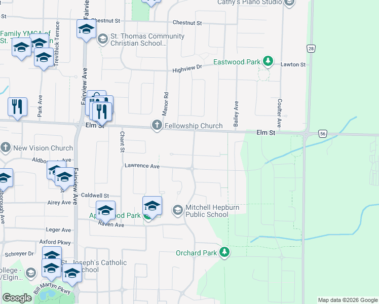 map of restaurants, bars, coffee shops, grocery stores, and more near 16 Peach Tree Boulevard in St. Thomas