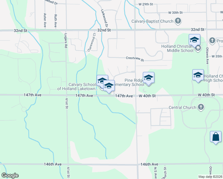 map of restaurants, bars, coffee shops, grocery stores, and more near 4710 Heritage Meadow Drive in Holland