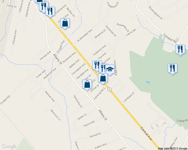 map of restaurants, bars, coffee shops, grocery stores, and more near 2212 Central Avenue in Schenectady