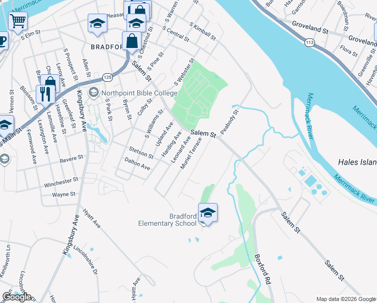 map of restaurants, bars, coffee shops, grocery stores, and more near 39 Muriel Terrace in Haverhill