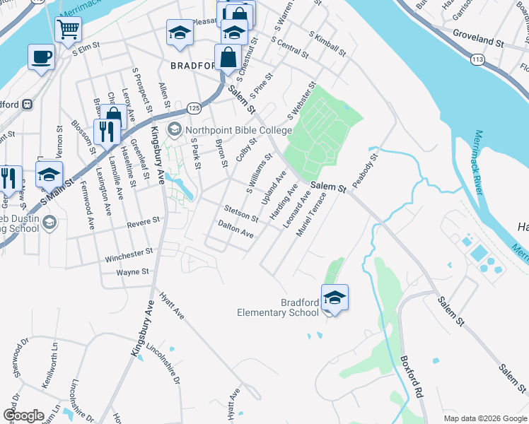 map of restaurants, bars, coffee shops, grocery stores, and more near 61 Upland Avenue in Haverhill