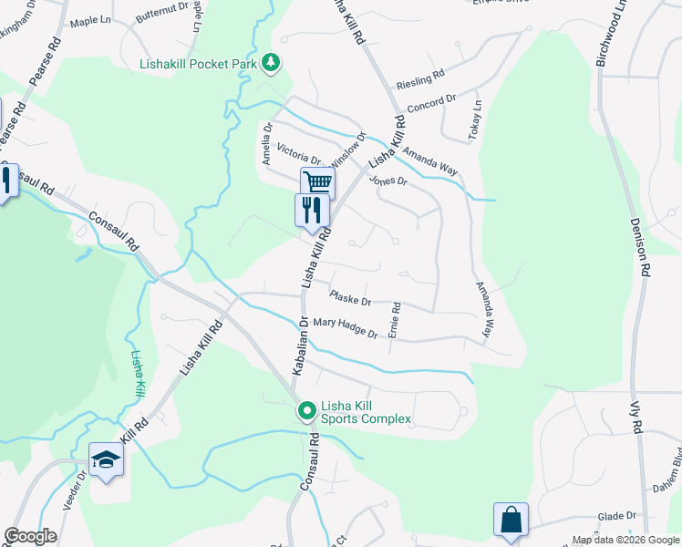 map of restaurants, bars, coffee shops, grocery stores, and more near 4 Plaske Drive in Schenectady