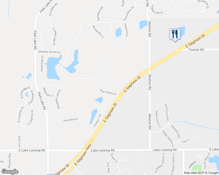 map of restaurants, bars, coffee shops, grocery stores, and more near 6253 Fenwick Court in East Lansing