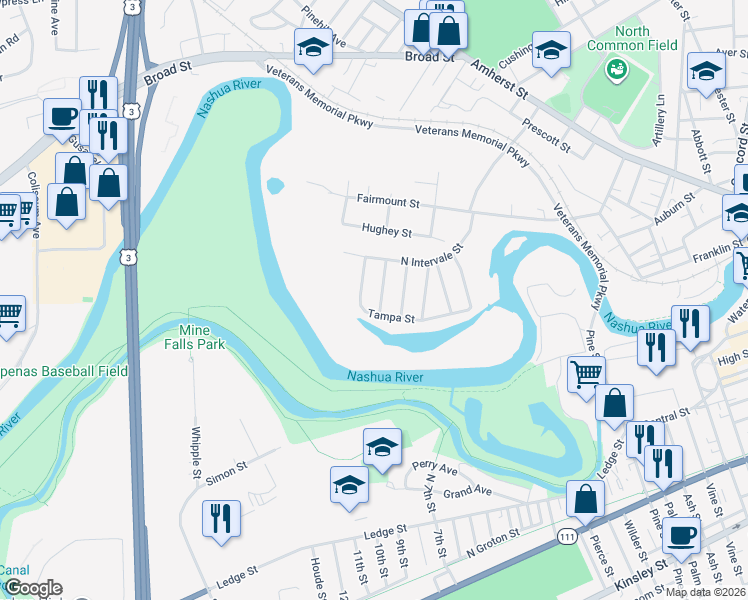 map of restaurants, bars, coffee shops, grocery stores, and more near 4 Daytona Street in Nashua