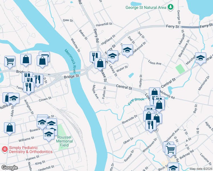 map of restaurants, bars, coffee shops, grocery stores, and more near 39 Central Street in Hudson
