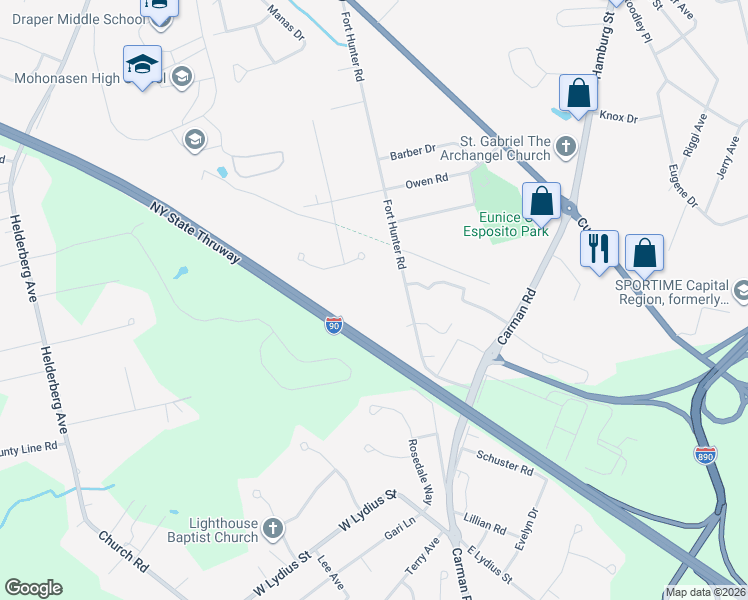 map of restaurants, bars, coffee shops, grocery stores, and more near 1174 Fort Hunter Road in Schenectady
