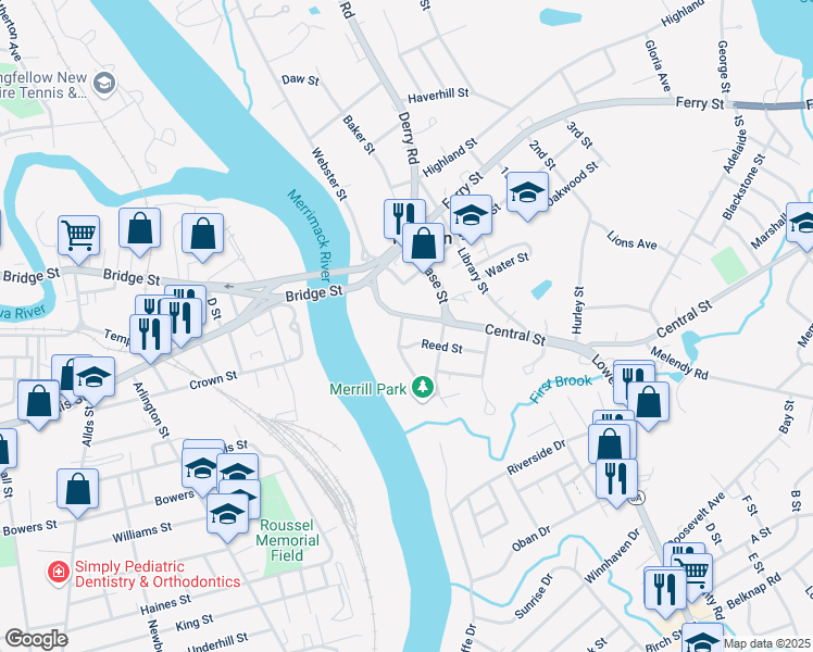map of restaurants, bars, coffee shops, grocery stores, and more near 27 Central Street in Hudson