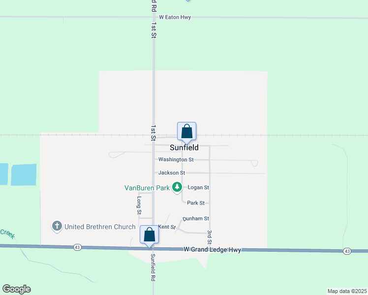 map of restaurants, bars, coffee shops, grocery stores, and more near in Sunfield