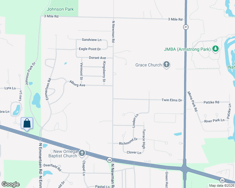 map of restaurants, bars, coffee shops, grocery stores, and more near 3433 North Newman Road in Racine