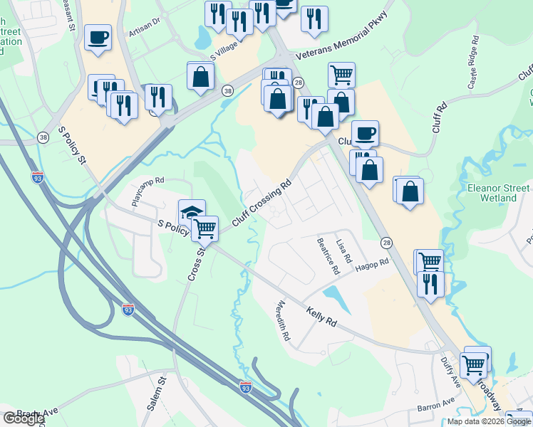 map of restaurants, bars, coffee shops, grocery stores, and more near 113 Cluff Crossing Road in Salem