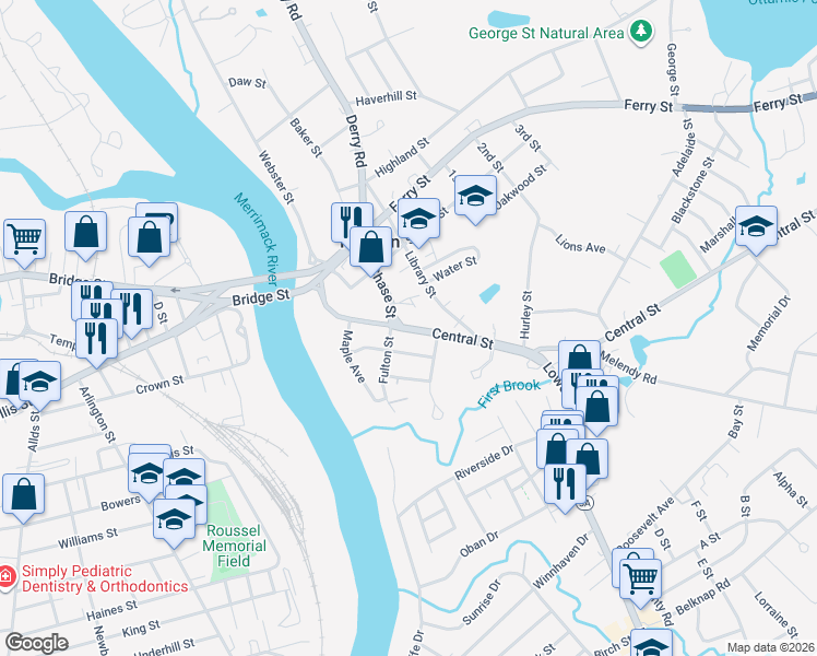 map of restaurants, bars, coffee shops, grocery stores, and more near 39 Central Street in Hudson