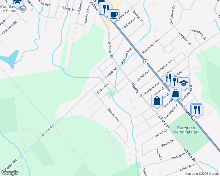 map of restaurants, bars, coffee shops, grocery stores, and more near 142 Nutwood Avenue in Schenectady