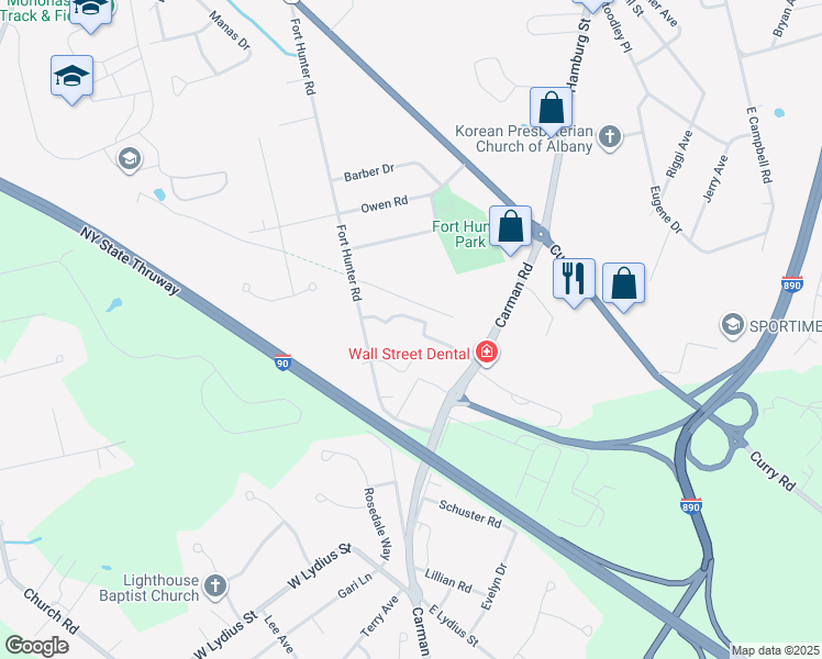 map of restaurants, bars, coffee shops, grocery stores, and more near 3164 Carman Road in Schenectady