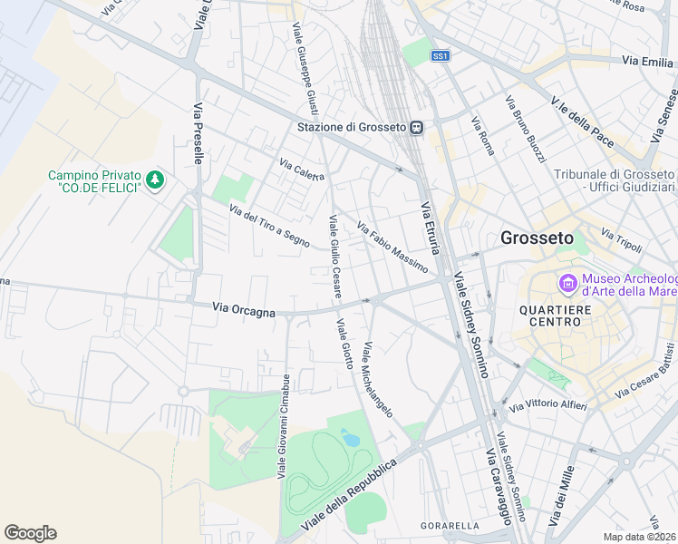 map of restaurants, bars, coffee shops, grocery stores, and more near 10 Viale Giulio Cesare in Grosseto