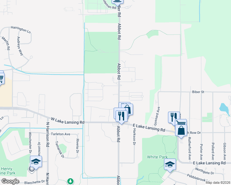 map of restaurants, bars, coffee shops, grocery stores, and more near 135 Swart Street in East Lansing