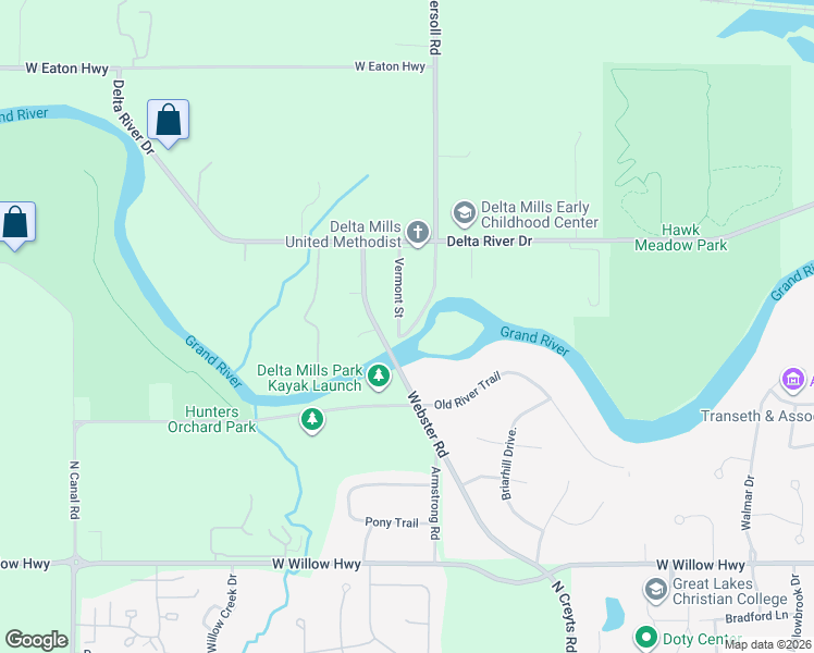 map of restaurants, bars, coffee shops, grocery stores, and more near 2819 Clinton Road in Lansing