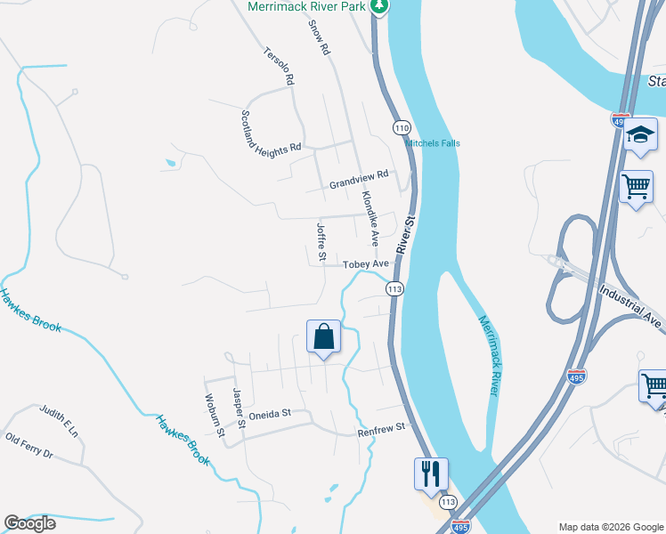 map of restaurants, bars, coffee shops, grocery stores, and more near 0 Tobey Avenue in Methuen