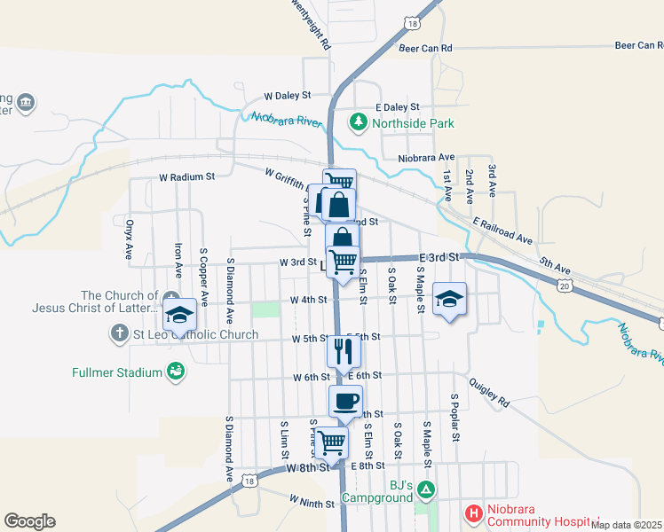 map of restaurants, bars, coffee shops, grocery stores, and more near in Lusk