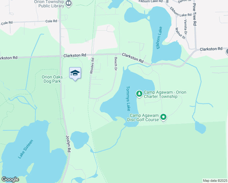 map of restaurants, bars, coffee shops, grocery stores, and more near 1215 Beach Drive in Orion charter Township