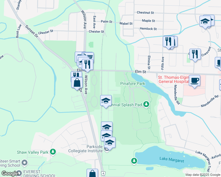 map of restaurants, bars, coffee shops, grocery stores, and more near 3 Bell Avenue in St. Thomas