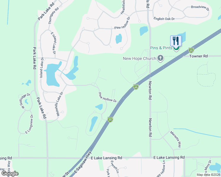 map of restaurants, bars, coffee shops, grocery stores, and more near 6253 Fenwick Court in East Lansing