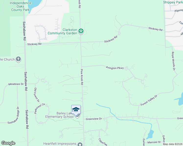 map of restaurants, bars, coffee shops, grocery stores, and more near 8450 Pine Knob Road in Clarkston