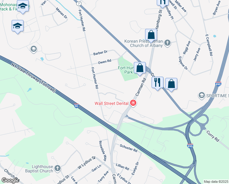 map of restaurants, bars, coffee shops, grocery stores, and more near 1175 Fort Hunter Road in Schenectady