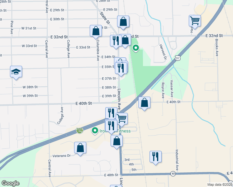 map of restaurants, bars, coffee shops, grocery stores, and more near 956 Lincoln Avenue in Holland