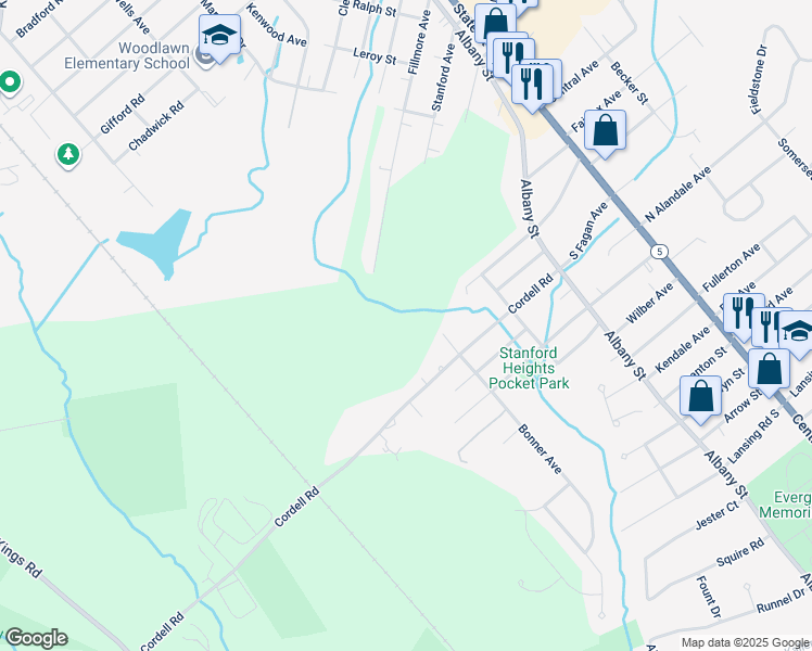 map of restaurants, bars, coffee shops, grocery stores, and more near 109 Gray Avenue in Albany County