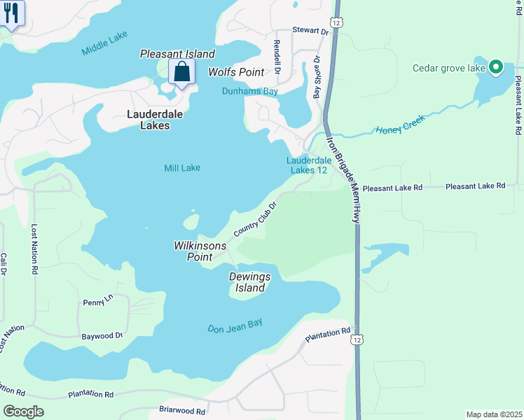 map of restaurants, bars, coffee shops, grocery stores, and more near N7469 Country Club Drive in Elkhorn