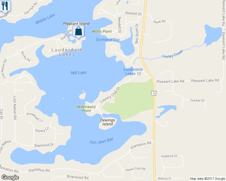 map of restaurants, bars, coffee shops, grocery stores, and more near N7469 Country Club Drive in Elkhorn