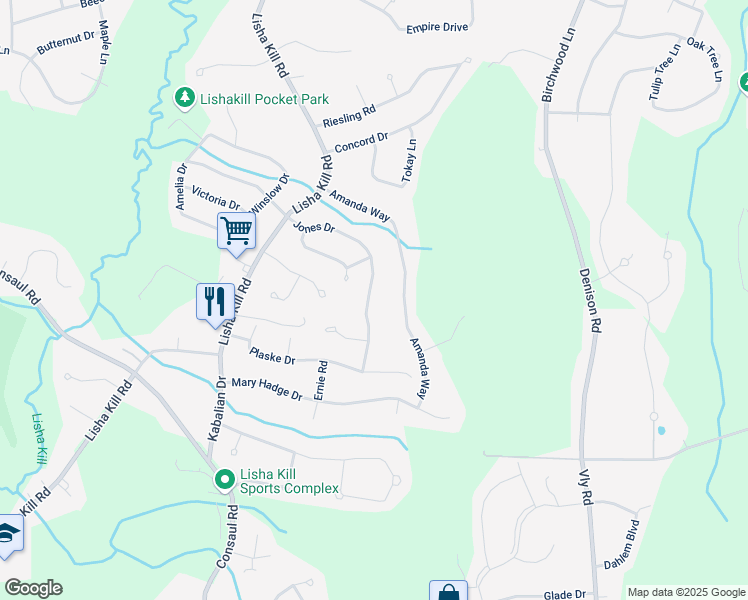 map of restaurants, bars, coffee shops, grocery stores, and more near 17 Jones Drive in Schenectady