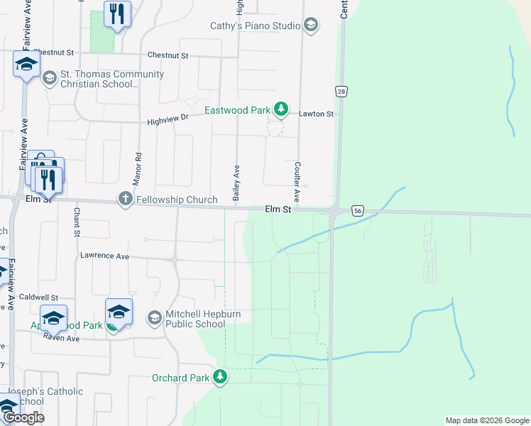 map of restaurants, bars, coffee shops, grocery stores, and more near 824 Elm Street in St. Thomas