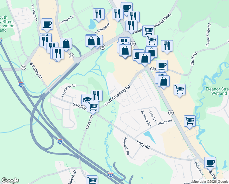 map of restaurants, bars, coffee shops, grocery stores, and more near 2 Lancelot Court in Salem