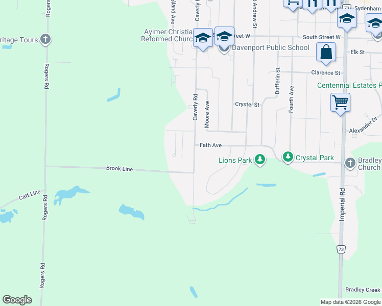 map of restaurants, bars, coffee shops, grocery stores, and more near 205 Caverly Road in Aylmer