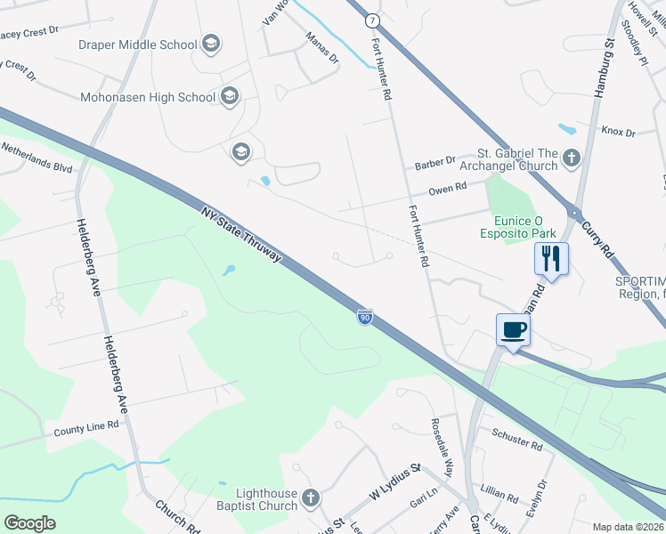 map of restaurants, bars, coffee shops, grocery stores, and more near 2038 Lisa Lane in Schenectady