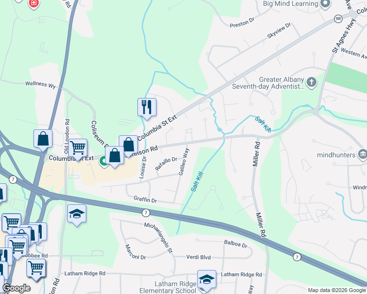 map of restaurants, bars, coffee shops, grocery stores, and more near 35 Johnson Road in Latham
