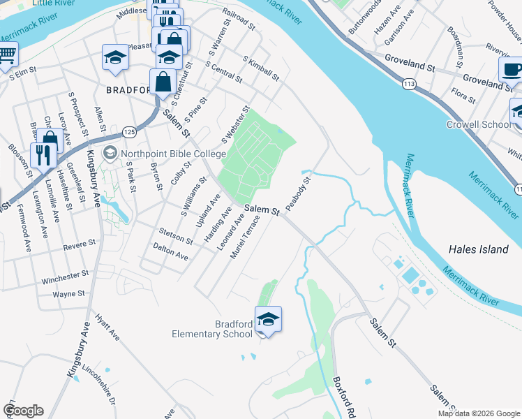 map of restaurants, bars, coffee shops, grocery stores, and more near 170 Salem Street in Haverhill