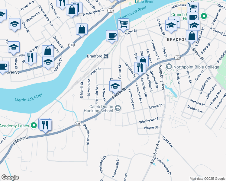 map of restaurants, bars, coffee shops, grocery stores, and more near 20 Laurel Avenue in Haverhill