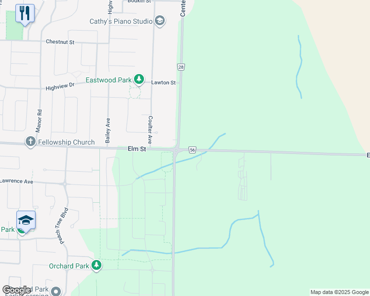 map of restaurants, bars, coffee shops, grocery stores, and more near 44078 Elm Line in Union