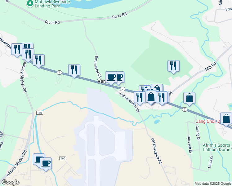 map of restaurants, bars, coffee shops, grocery stores, and more near 1010 Troy Schenectady Road in Latham
