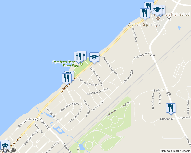 map of restaurants, bars, coffee shops, grocery stores, and more near 4462 Windsor Terrace in Hamburg