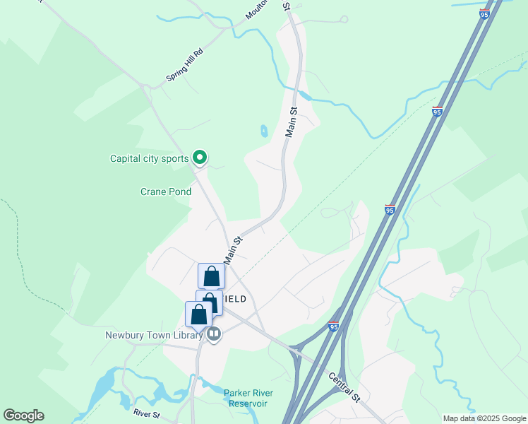 map of restaurants, bars, coffee shops, grocery stores, and more near 103 Main Street in Newbury