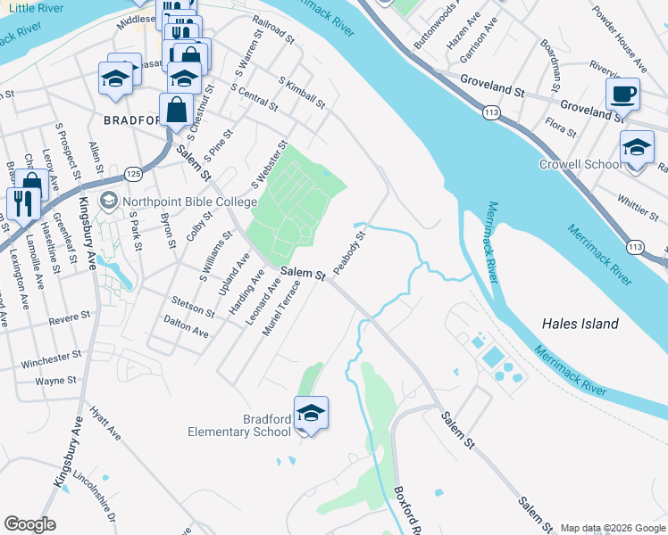 map of restaurants, bars, coffee shops, grocery stores, and more near 14 Peabody Street in Haverhill