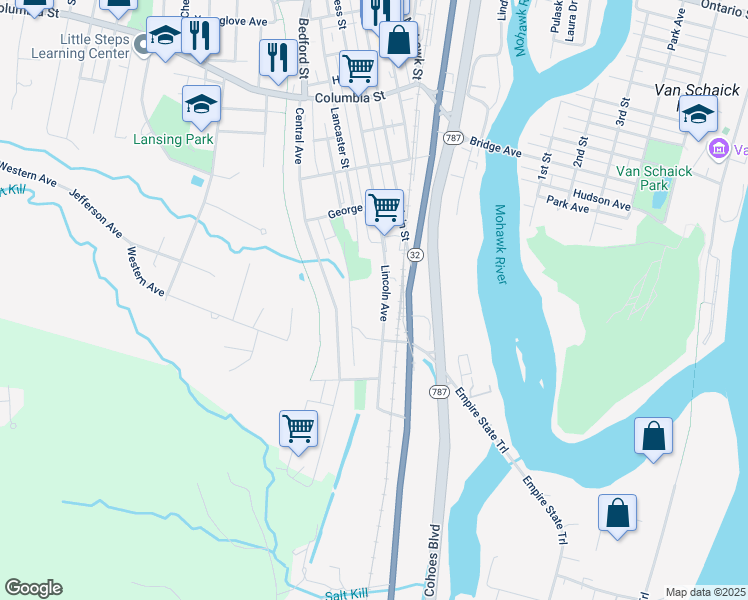 map of restaurants, bars, coffee shops, grocery stores, and more near 18 Lincoln Avenue in Cohoes